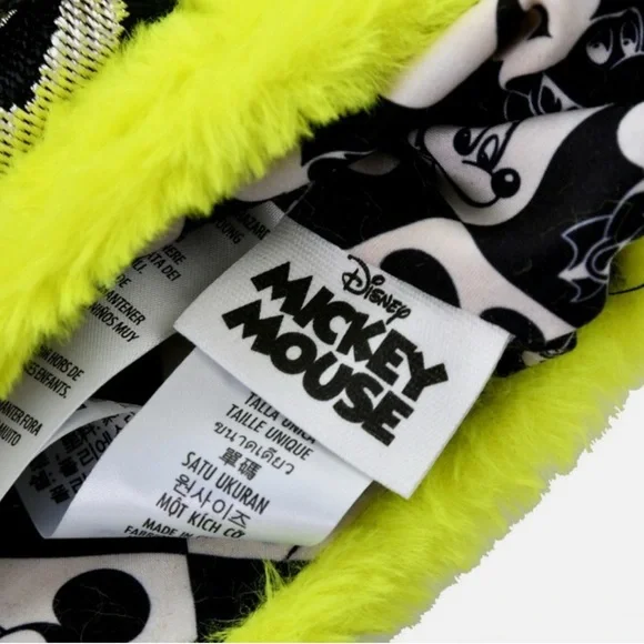 Mickey Mouse Tote Bag Fake Fur Neon Yellow Retro Disney Japan New - Picture 7 of 7